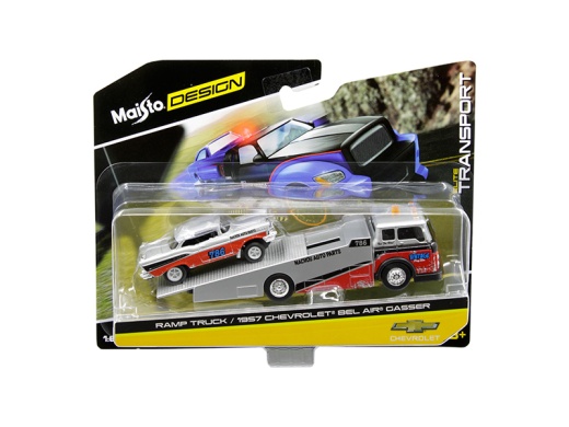1957 Chevrolet Bel Air Gasser #786 Silver And Red With Ramp Tow Truck Elite Transport 1/64 Diecast Models By Maisto