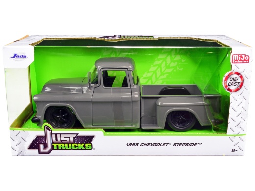 1955 Chevrolet Stepside Pickup Truck Gray Diecast Model Car - Jada 1/24 Scale