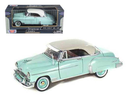 1950 Chevrolet Bel Air Green With Cream Top 1/24 Diecast Model Car By Motormax