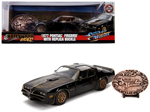 1977 Pontiac Firebird Trans Am Black with Replica Buckle 'Smokey and the Bandit' (1977) Movie 'Hollywood Rides' Series 1/24 Diecast Model Car by Jada