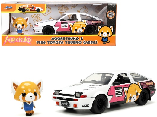 1986 Toyota Trueno (Ae86) Rhd (Right Hand Drive) #25 White With Graphics And Aggretsuko Diecast Figure