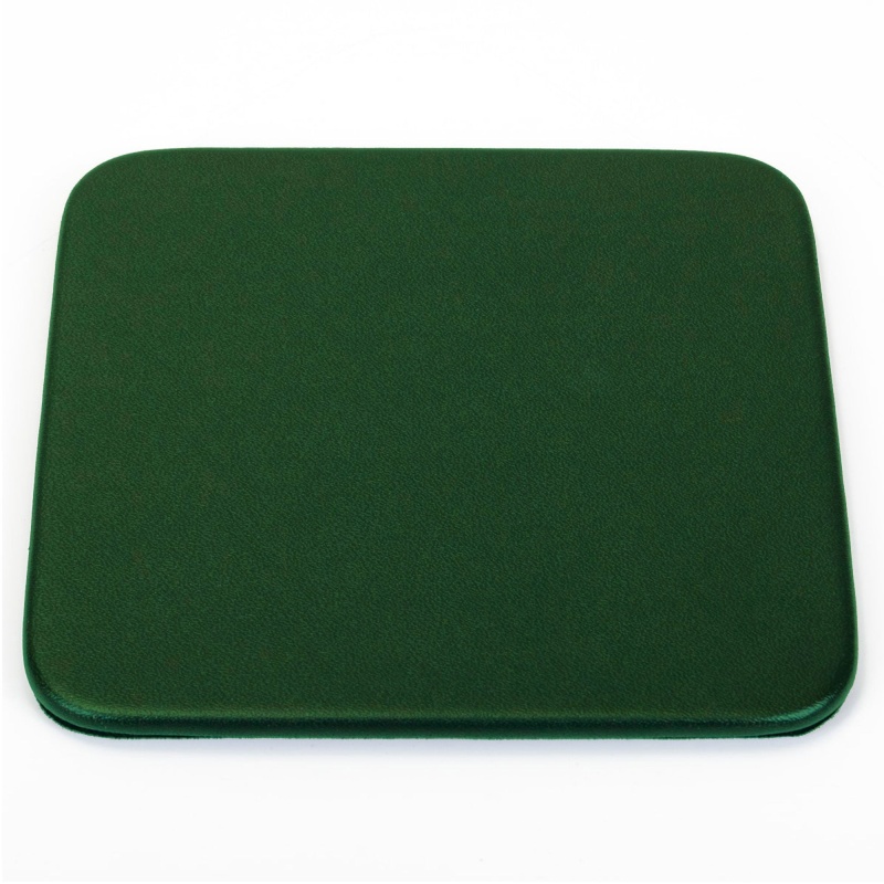 Dark Green Leather 10 Square Coaster Set W/ Holder