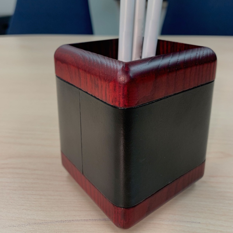 Mahogany (Rosewood) & Black Leather Pencil Cup