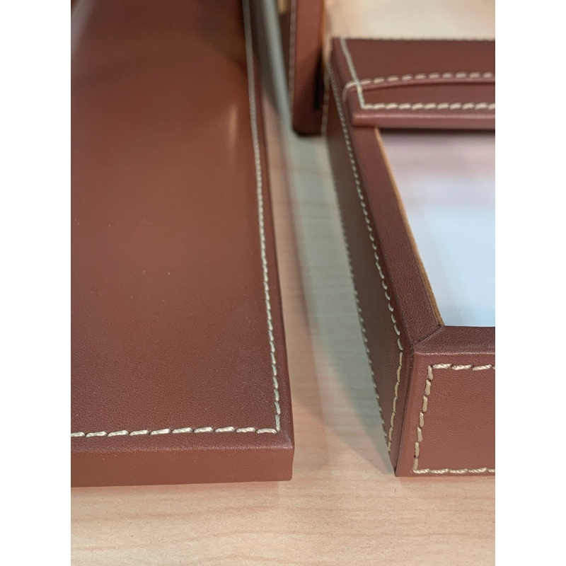 Rustic Brown Leather 7-Piece Desk Set