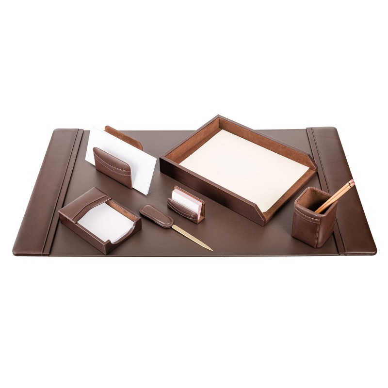 Chocolate Brown Leather 7-Piece Desk Set