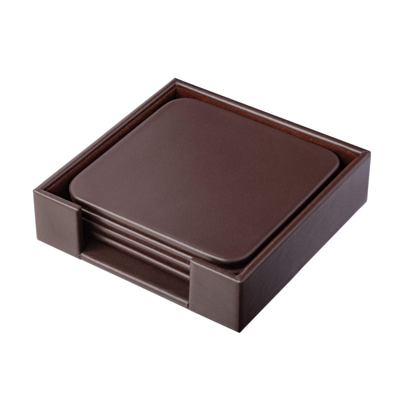 Chocolate Brown Leather Square Coaster Set