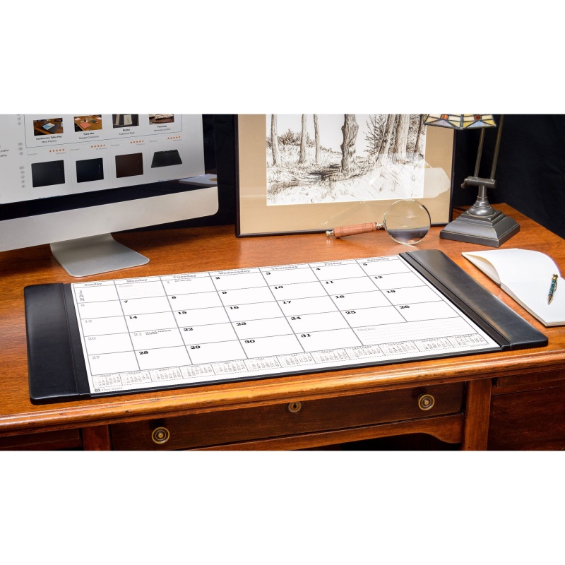 Classic Black Leather Desk Pad W/ 2024 Calendar Insert, 34 X 20