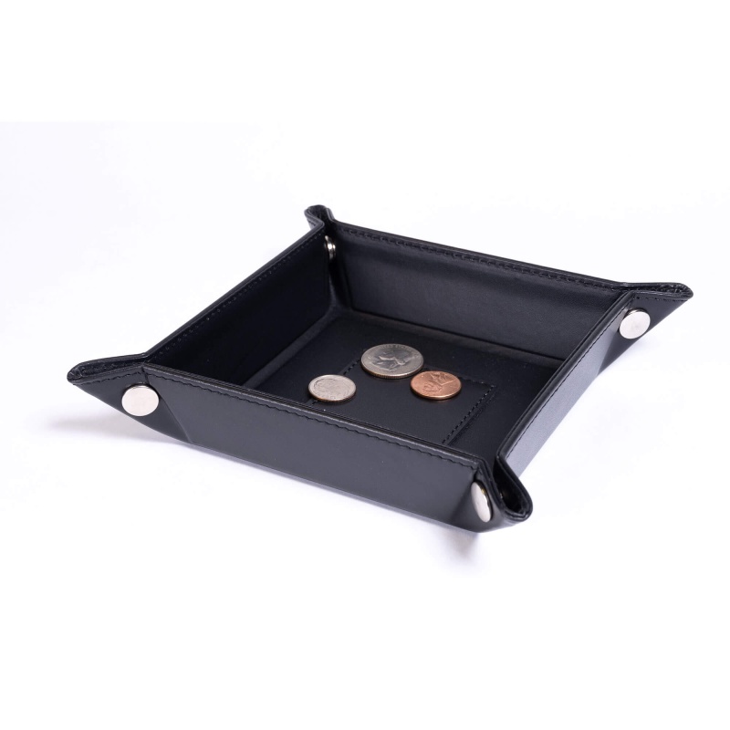 Classic Black Leather Travel Change Valet Tray