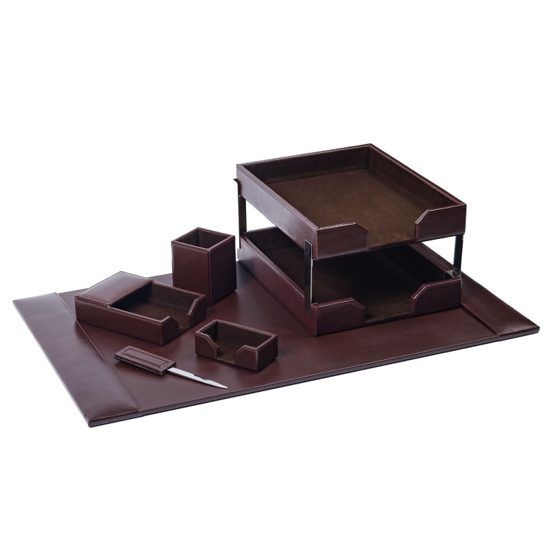 Dark Brown Bonded Leather 8-Piece Desk Set