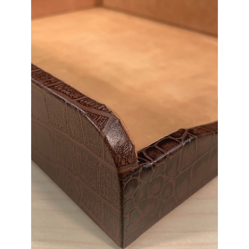 Brown Crocodile Embossed Leather Letter Tray