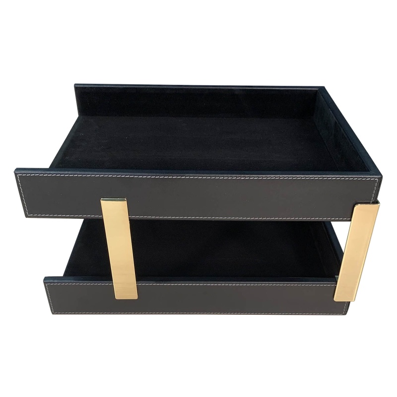 Rustic Black Leather Double Stacking Trays