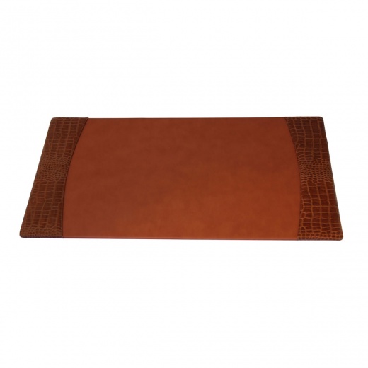 Protacini Cognac Brown Italian Crocodile Leather 34 X 20 Side-Rail Desk Pad