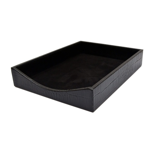 Protacini Black Italian Crocodile Leather Front-Load Letter Tray
