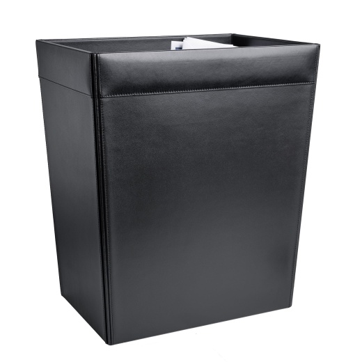 Classic Black Leather Square Waste Basket, 32 Qt