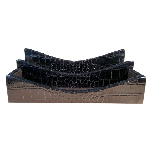 Protacini Black Italian Crocodile Leather Letter Holder