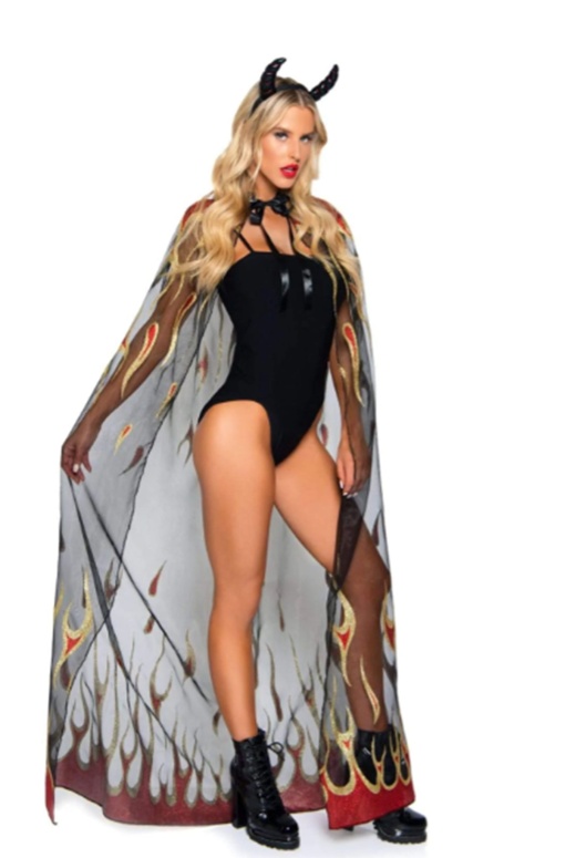 Glitter Flame Devil Cape And Devil Horns - One Size / Black