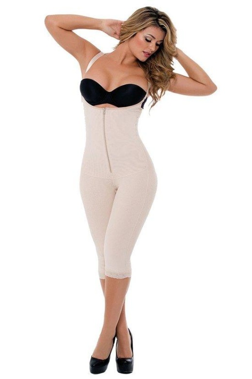 Donna Di Capri Calf-Length Full Body Shaper with Belly & Crotch Zipper