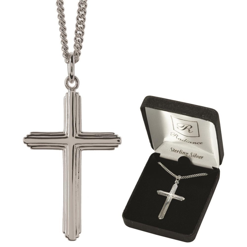 Necklace Ribbed Cross Sterling Silver