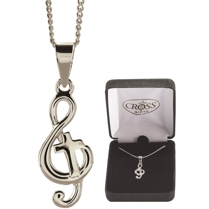 Musical Treble Clef Cross Necklace