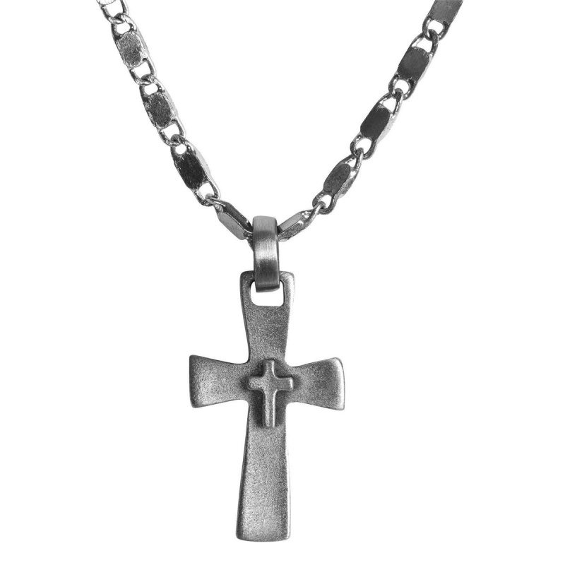 Necklace Raised Cross On Cross Pewter