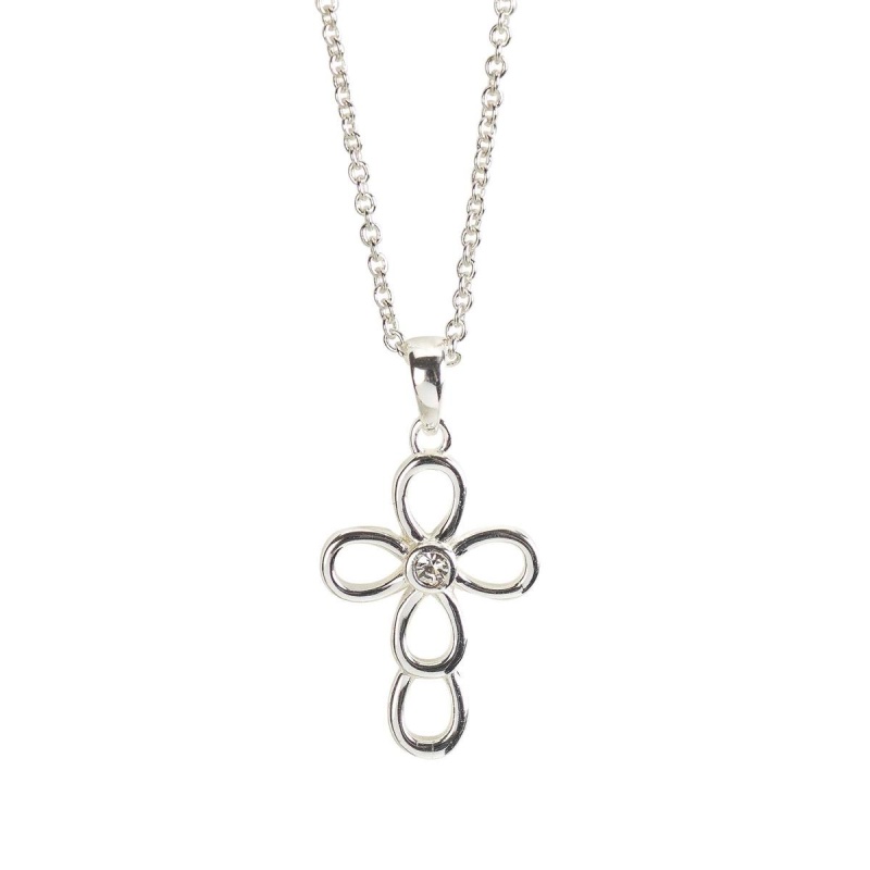 Silver Pl Open Petal Cross Necklace