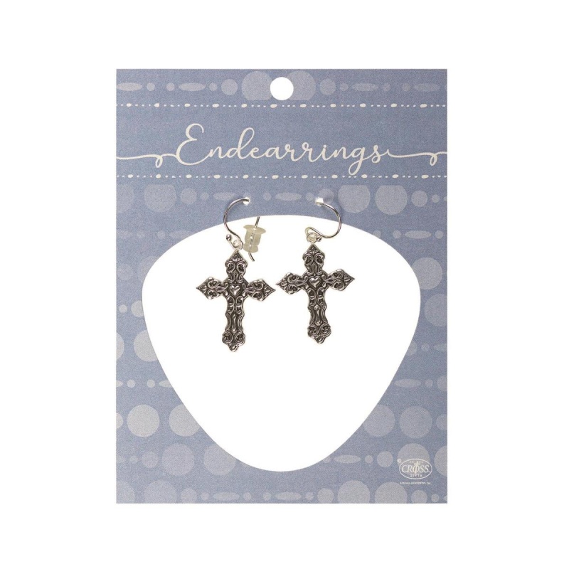 Earring With 7/8" Sculpted Cross/Heart