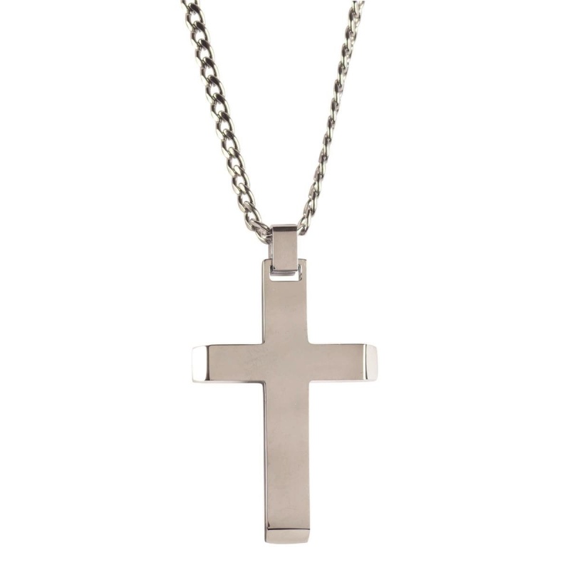 Necklace Mens Stainless Slant Cross
