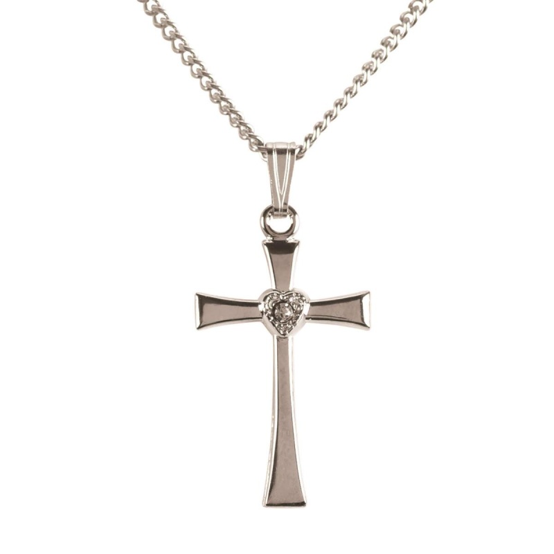 Necklace Mother Flare Cross Silver Plate