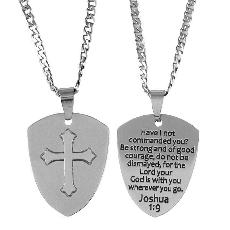 Nk Josh 1:9 Shield/Crs Stls Stl 24"Ch