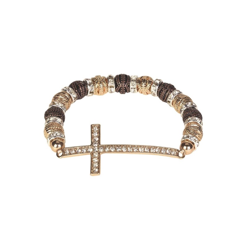 Bracelet Cz Cross With Beads Gld Plt