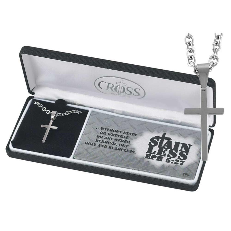 Necklace Stain-Less Box Cross 24" Chain