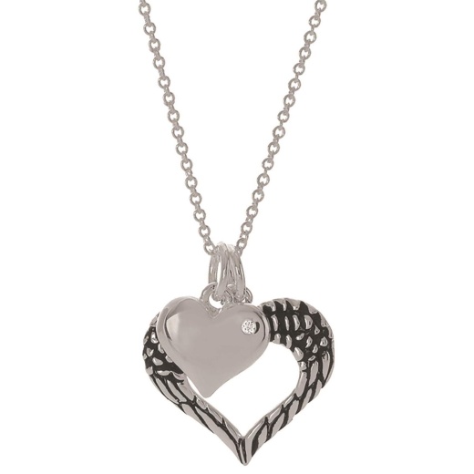 Feather Heart Silver Plate 18" Chain Necklace