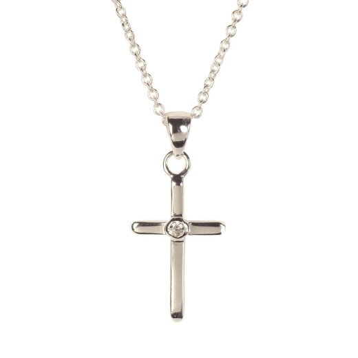 Thin Box Cross Cz Silver Plate 18 Chain Necklace