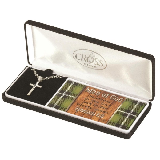 Man Of God Thin Box Cross 24" Chain