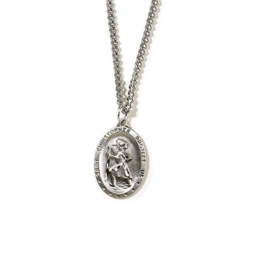 St Christopher Medallion Necklace - 24" Chain