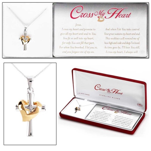 Nk-Sp Cross My Heart 2Tone-18" Necklace