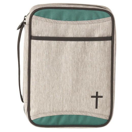 Teal and Gray Bible Cover with Cross - Large Size