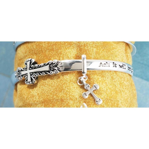 Matt. 7:7 Mobius Bangle Bracelet - Silver Plated with Cross Drop