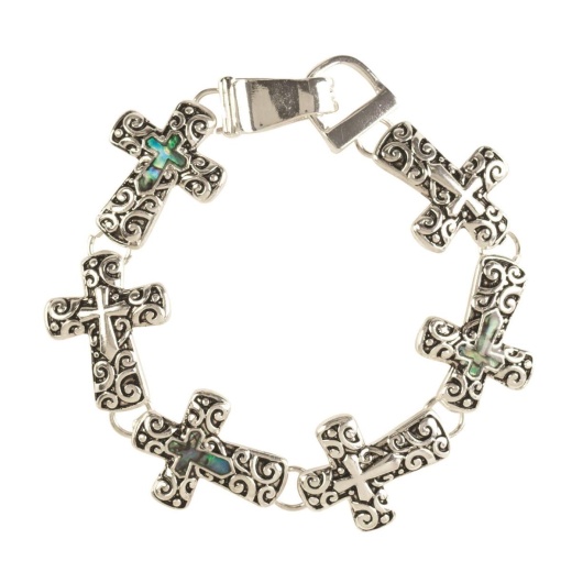Abalone Cross Links Silver Plated Bracelet