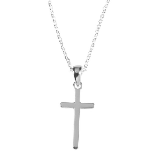 Nk-Sil Plt 11/16" Box Cross-18"Chain Necklace
