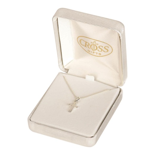 Nk-Box Crs Sil Plt 1/2"- 13"Ch-Dbox Mini Cross Necklace