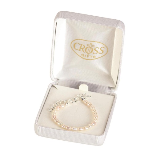 White Pearls with Puff Cross Bracelet