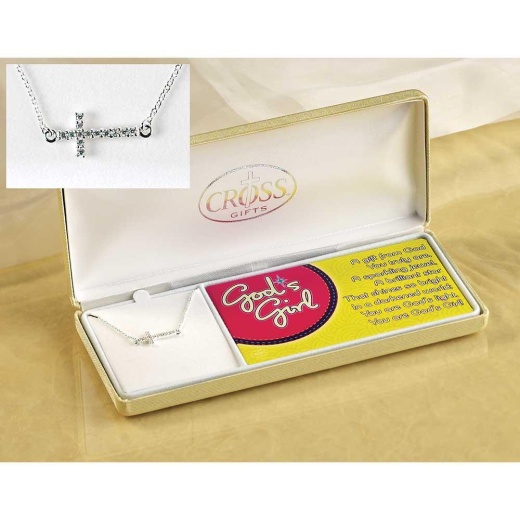 God's Girl Sideways CZ Cross Necklace