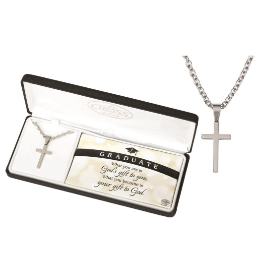 Nk-God's Gift Box Crs Stls Stl 24" Cross Necklace for Men