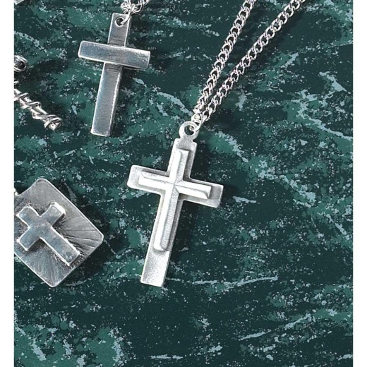 NK Double Cross Pwtr 1.5" 24" Stnls Chn Necklace