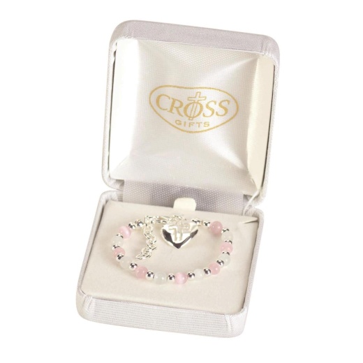 Bracelet Pink Cats Eye With Heart/Cross