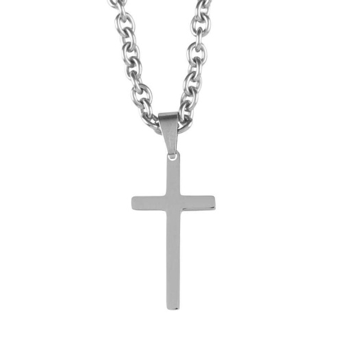 Nk Box Cross Stnls Stl 1.125 24" Chn - Men's Stainless Steel Chain Necklace