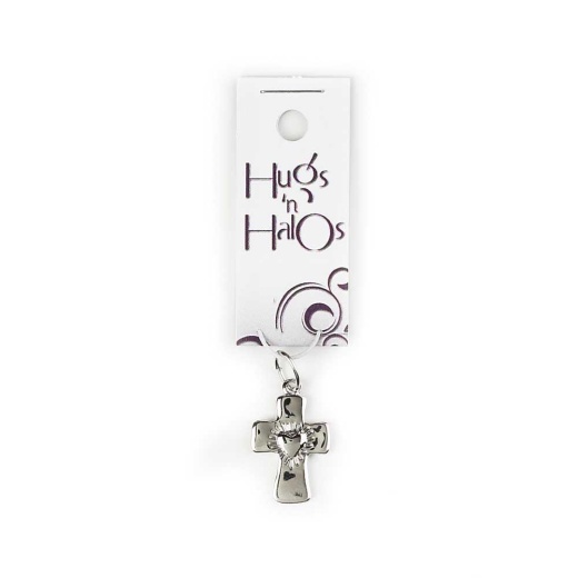 Hugger-Sp Crs With Heart-Cd - Silver Plated Cross with Heart Hugger