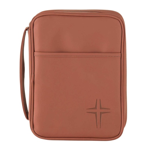 Brown Vinyl Bible Cover with Raised Cross Design - Large Print