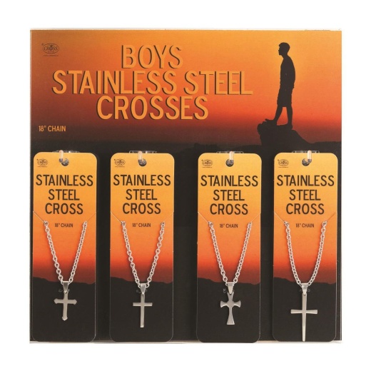 Prepk Boys Stainless Steel Cross Necklace Assortment - 16 Pieces